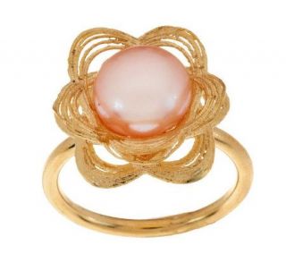 HonoraGold Cultured Pearl 9.0mm Button Flower Ring 14K Gold —