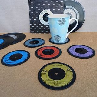 set of six record coasters by vinyl village