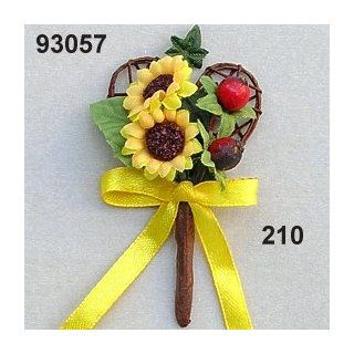 12 Stk. Hochzeitsanstecker Sonnenblumen   Herz in goldgelb und Schleife / Art. Nr. 93057.210 / 40x50 mm Küche & Haushalt