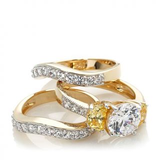 3.75ct Absolute™ Clear and Canary 3 Stone 3 piece Ring Set