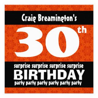 30th SURPRISE  Birthday Party Orange Stars C304 Announcement