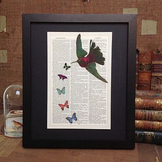 antique paper upcycled hummingbird print by roo abrook