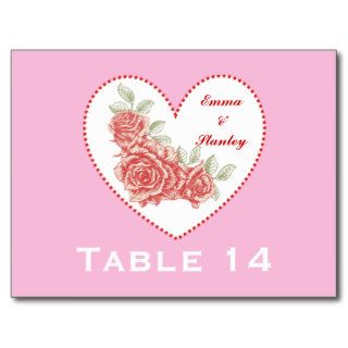 Vintage red roses heart Valentine’s table number Post Card