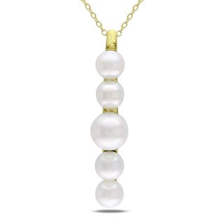 Miadora Yellow Rhodium plated Silver Freshwater White Pearl Necklace Miadora Pearl Necklaces