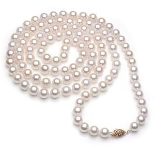 DaVonna 14k Gold White Akoya Pearl High Luster 36 inch Necklace (7 7.5 mm) DaVonna Pearl Necklaces