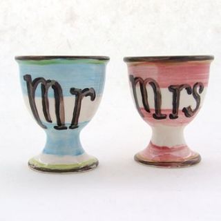 'mr' and 'mrs' egg cups by the handmade mug company