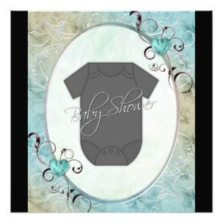 Elegant Brown and Teal Blue Baby Shower Custom Announcements