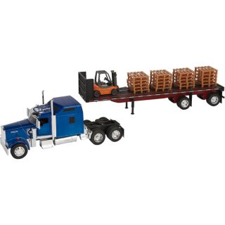 Die-Cast Truck Replica — Kenworth W900 Flatbed with Forklift, 132 Scale, Model# SS10263A  Kenworth Collectibles