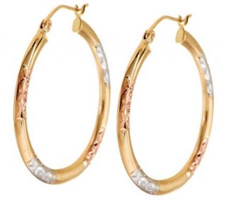 1 Tri color Polished Diamond Cut Round Hoop Earrings, 14K —