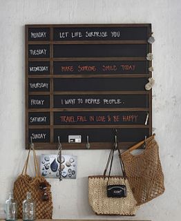 wooden weekly planner blackboard with hooks by horsfall & wright
