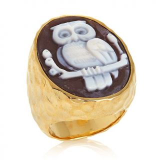 AMEDEO NYC® 25mm Oval Sardonyx Handcarved Owl Cameo Ring