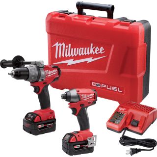 Milwaukee M18 Fuel Cordless 1/2in. Hammerdrill/Driver and 1/4in. Hex Impact Driver Combo Kit — With M18 RedLithium 4.0 Ah Extended Run Time Batteries, Model# 2797-22  Combination Power Tool Kits