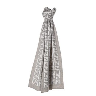 Fendi FXT838 00QD5 F0TX5 Heather Grey/ White Zucca Knit Scarf Fendi Designer Scarves & Wraps
