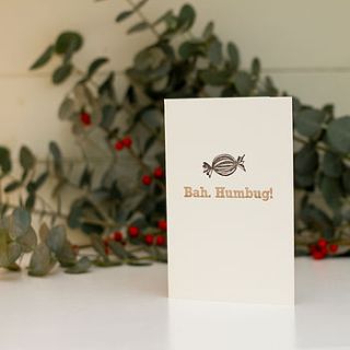 'bah humbug' letterpress christmas card by prickle press