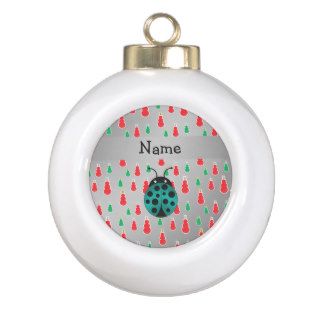 Personalized name ladybug silver snowman ornaments