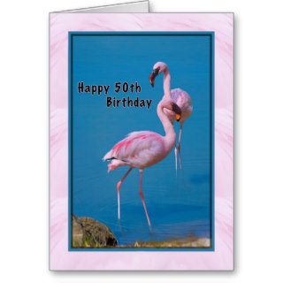 50th Birthday Card with Pink Flamingo