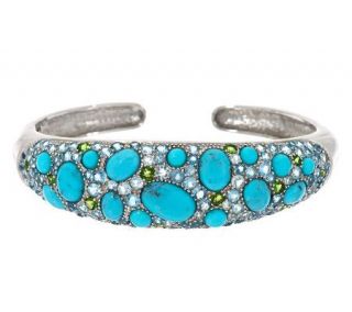 Turquoise and 7.00 ct tw Multi gemstone Average Sterling Cuff —