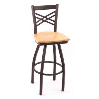 Cambridge Black 25 Inch Steel Counter Swivel Stool with Natural Oak Seat Bar Stools