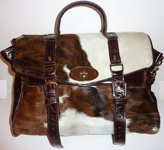 brown calf hair satchel style handbag by madison belts