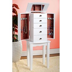 Contemporary Style White Jewelry Armoire Chest