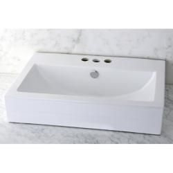 Vitreous China White Rectangular Vessel Pre drilled Bathroom Sink