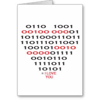 "I love you" in Binary Code   Heart Cards