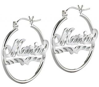 Sterling Silver Diamond Cut Hoop Name Earrings —