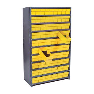 Quantum Storage Closed Shelving System With Super Tuff Drawers — 12in. x 36in. x 75in. Rack Size, Yellow  Single Side Bin Units