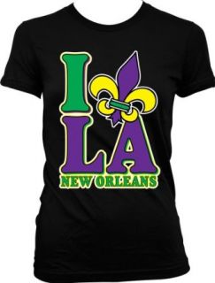 I Love LA, New Orleans Louisianna Fleur De Lis Ladies Junior Fit T shirt Funny Mardi Gras Design Junior's Tee Clothing