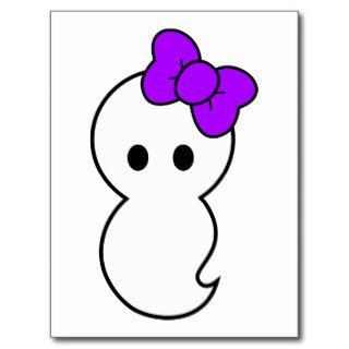 Cute Ghost with Purple Bow Post Card