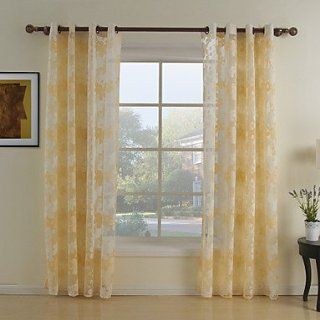 Lovely Yellow Floral Sheer(two Panels) Curtains Ca 140x255cm Vintageworld   Window Treatment Curtains