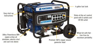 Powerhorse Portable Generator with Electric Start — 4000 Surge Watts, 3100 Rated Watts, Model# DFD4000  Portable Generators