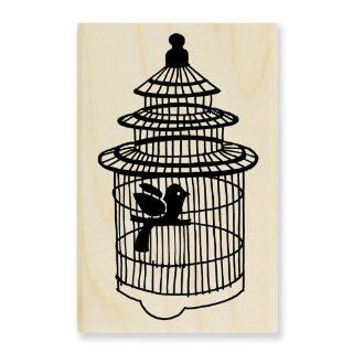 Stampendous M256 Wood Handle Rubber Stamp, Tired Birdcage