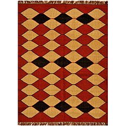 Hand woven Kilim Geometric Wool Rug (6 X 9)