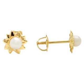 14k Gold Childrens Flower Earrings with Pearls