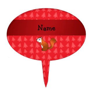 Personalized name squirrel red christmas trees cake topper