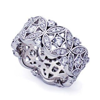 Rhodium Plated Sterling Silver Vintage Style Ring bands for Women Band Width 8MM ( Size 5 to 9) Jewelry