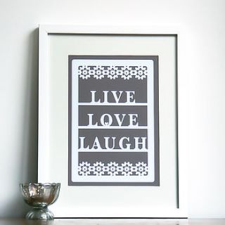 'live love laugh' papercut style print by ant design gifts