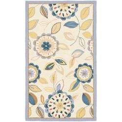 Hand hooked Floral Garden Ivory/ Blue Wool Rug (29 X 49)