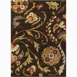 Mandara Transitional Hand tufted Floral Brown Wool Rug (7 X 10)
