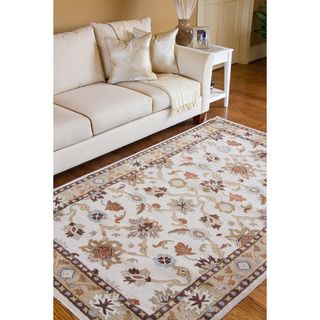 Hand tufted Traditional Coliseum Vanilla Floral Border Wool Rug (6 X 9)