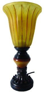 12" Petite Dark Brown Table Lamp with Fluted Amber Tulip Glass Shade   Desk Lamps