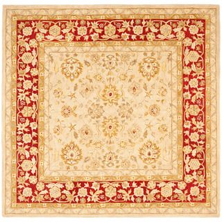 Handmade Ancestry Ivory/ Red Wool Rug (8 Square)