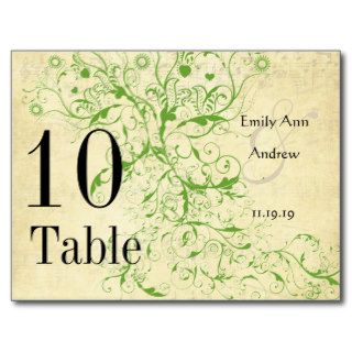 Apple Green & Black Birds Swirl Table Number Post Cards