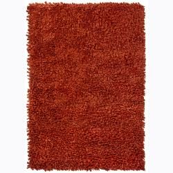 Handwoven Red Casual Mandara New Zealand Wool Shag Rug (9 X 13)