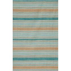 Flat Woven Blue Wool Rug (10 X 14)