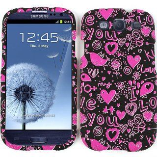 For Samsung Galaxy S Iii I747 Pink Hearts On Black Matte Texture Case Accessories Cell Phones & Accessories