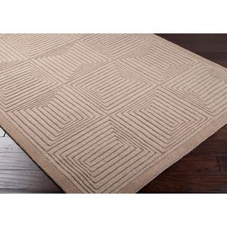 Hand crafted Solid Beige Geometric Manhattan Beige Wool Rug (5 X 8)