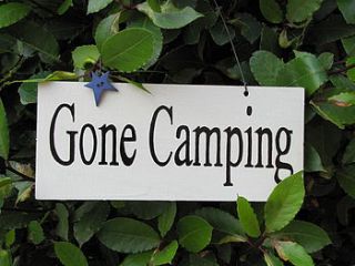 gone camping sign by the cotton tree