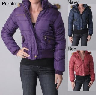 Journee Collection Journee Collection Everyday Juniors Plush Trim Quilted Jacket With Two Pockets Red Size L (9  11)